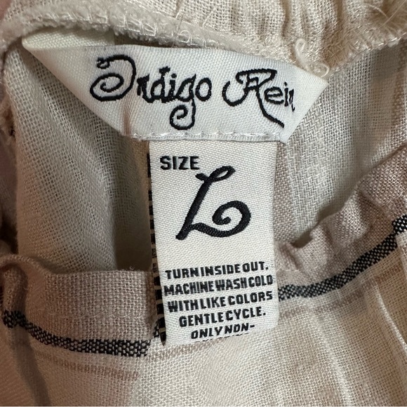 Cream and Blue Striped Linen Blend Pants from Indigo Reis in US Size L - Picture 6 of 7